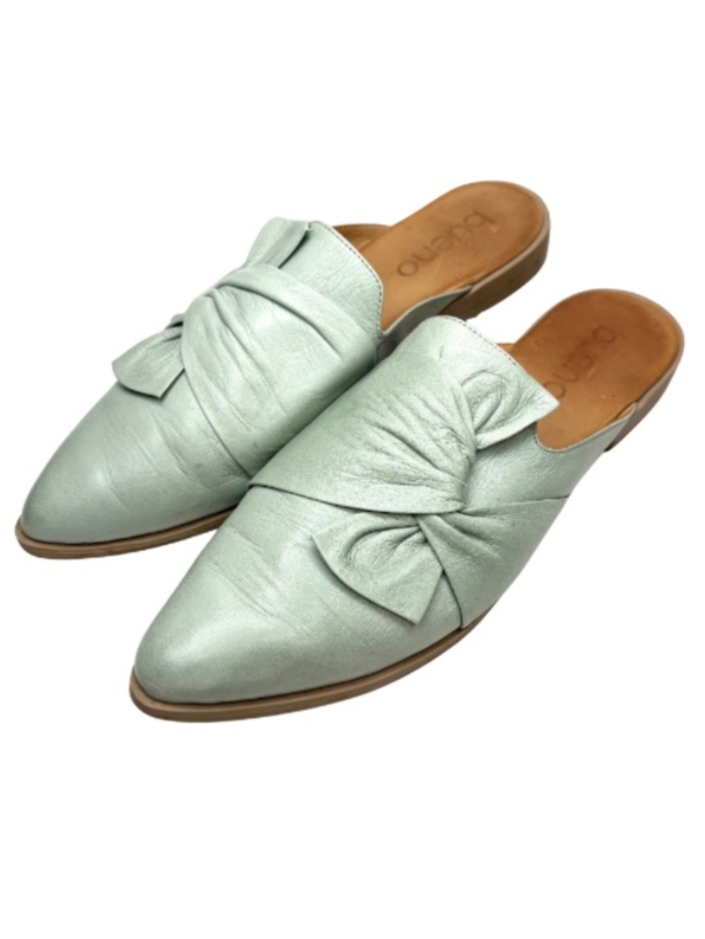 Bueno Mint Green Leather Bow Slides | 39